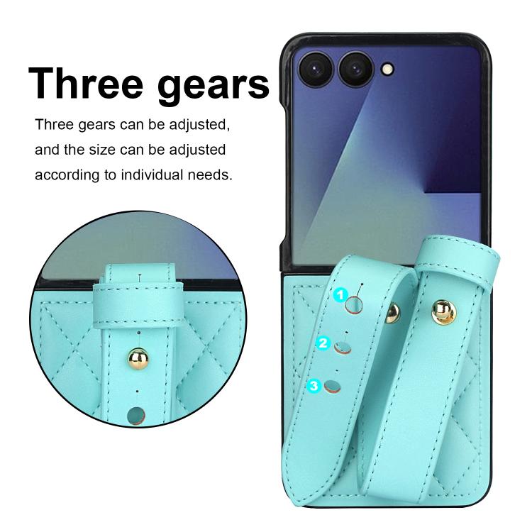 For Samsung Galaxy Z Flip7 5G Rhombic Texture Wristband PU Phone Case