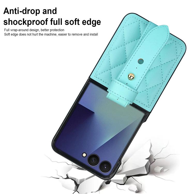 For Samsung Galaxy Z Flip7 5G Rhombic Texture Wristband PU Phone Case