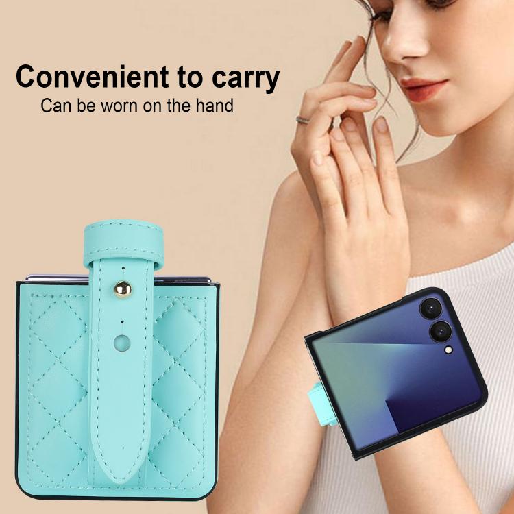 For Samsung Galaxy Z Flip7 5G Rhombic Texture Wristband PU Phone Case