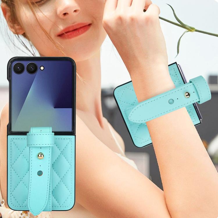 For Samsung Galaxy Z Flip7 5G Rhombic Texture Wristband PU Phone Case