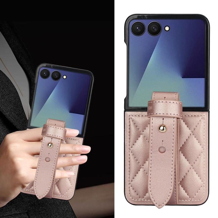 For Samsung Galaxy Z Flip7 5G Rhombic Texture Wristband PU Phone Case