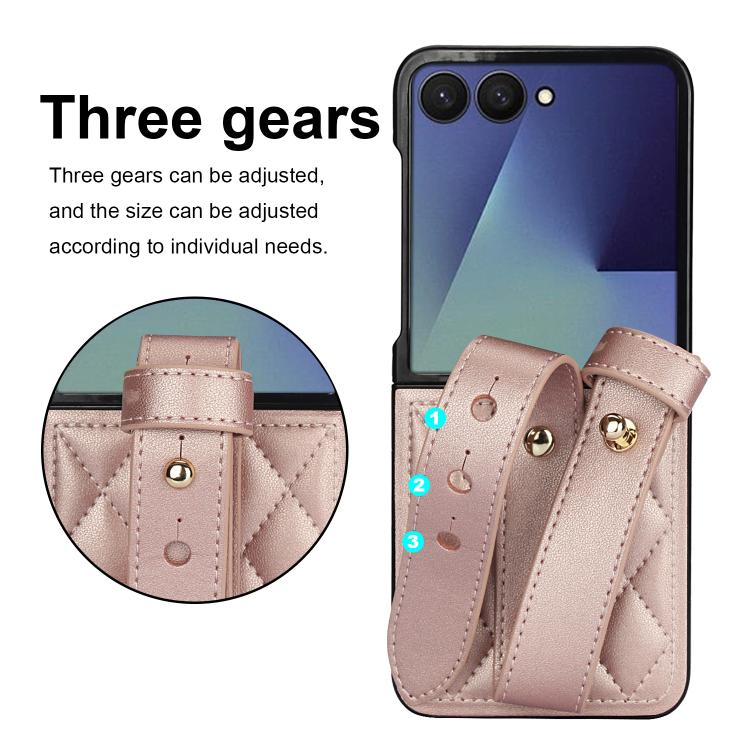 For Samsung Galaxy Z Flip7 5G Rhombic Texture Wristband PU Phone Case