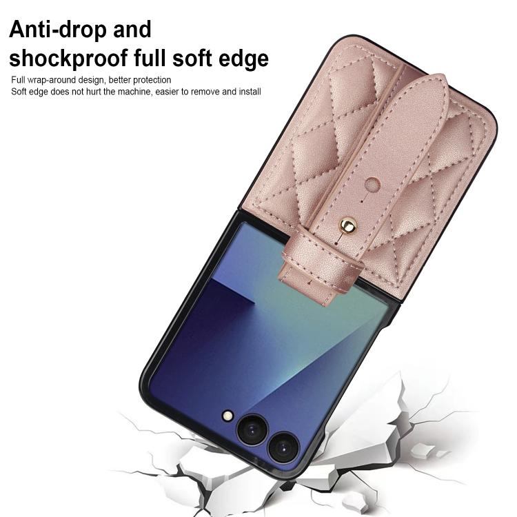 For Samsung Galaxy Z Flip7 5G Rhombic Texture Wristband PU Phone Case
