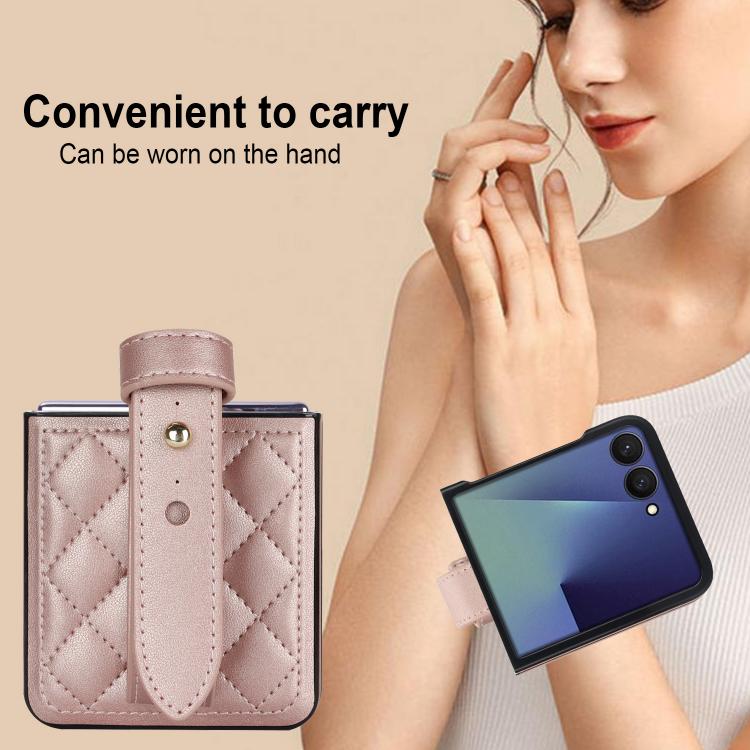 For Samsung Galaxy Z Flip7 5G Rhombic Texture Wristband PU Phone Case