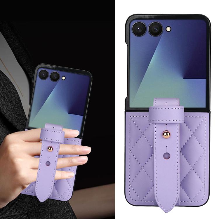 For Samsung Galaxy Z Flip7 5G Rhombic Texture Wristband PU Phone Case