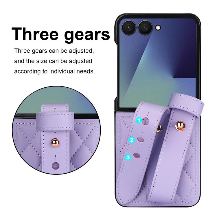 For Samsung Galaxy Z Flip7 5G Rhombic Texture Wristband PU Phone Case