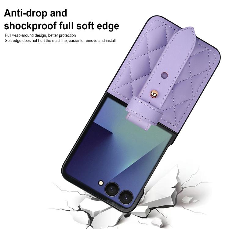 For Samsung Galaxy Z Flip7 5G Rhombic Texture Wristband PU Phone Case