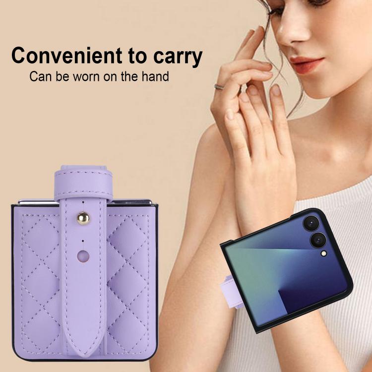 For Samsung Galaxy Z Flip7 5G Rhombic Texture Wristband PU Phone Case