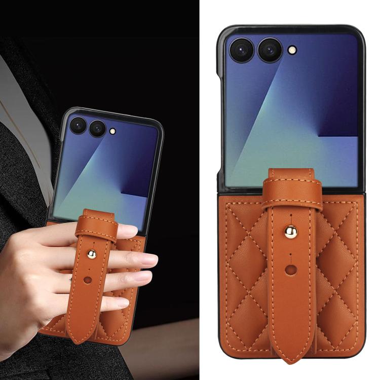 For Samsung Galaxy Z Flip7 5G Rhombic Texture Wristband PU Phone Case