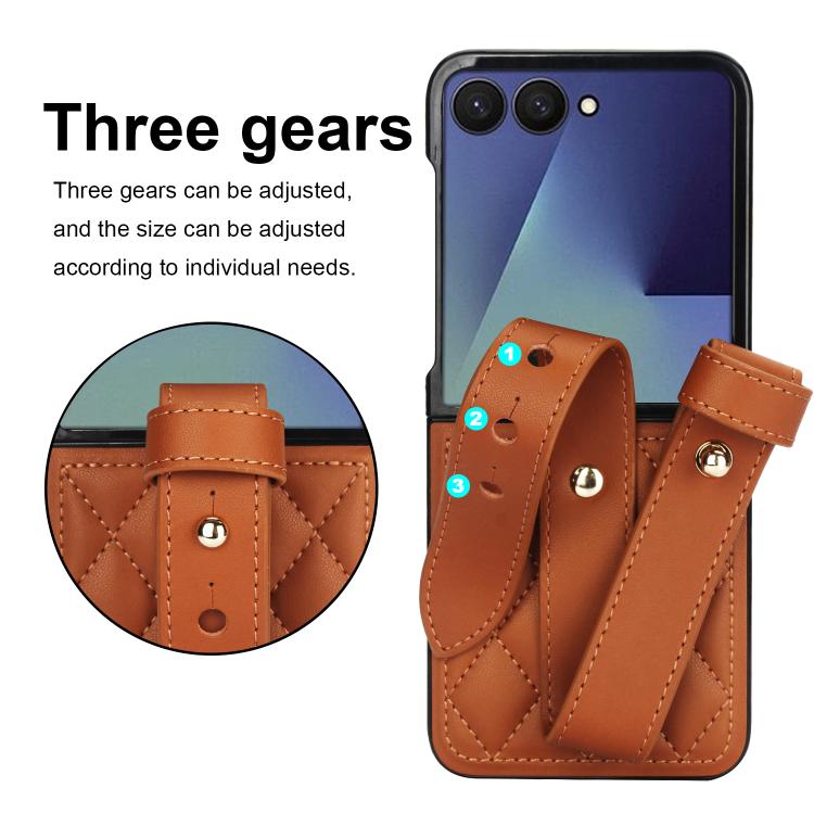 For Samsung Galaxy Z Flip7 5G Rhombic Texture Wristband PU Phone Case