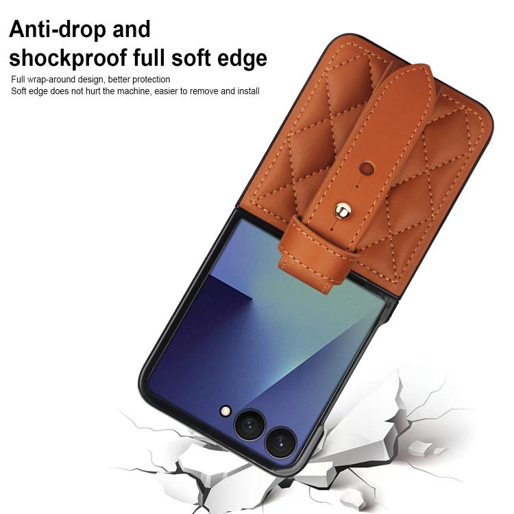 For Samsung Galaxy Z Flip7 5G Rhombic Texture Wristband PU Phone Case