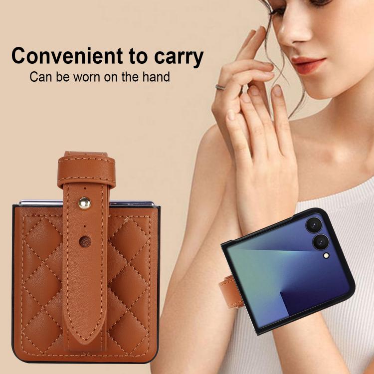 For Samsung Galaxy Z Flip7 5G Rhombic Texture Wristband PU Phone Case