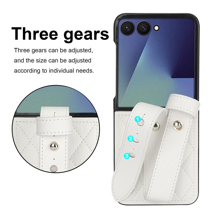 For Samsung Galaxy Z Flip7 5G Rhombic Texture Wristband PU Phone Case