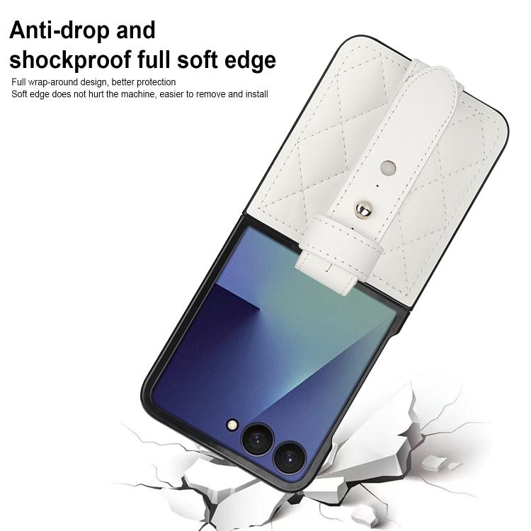 For Samsung Galaxy Z Flip7 5G Rhombic Texture Wristband PU Phone Case
