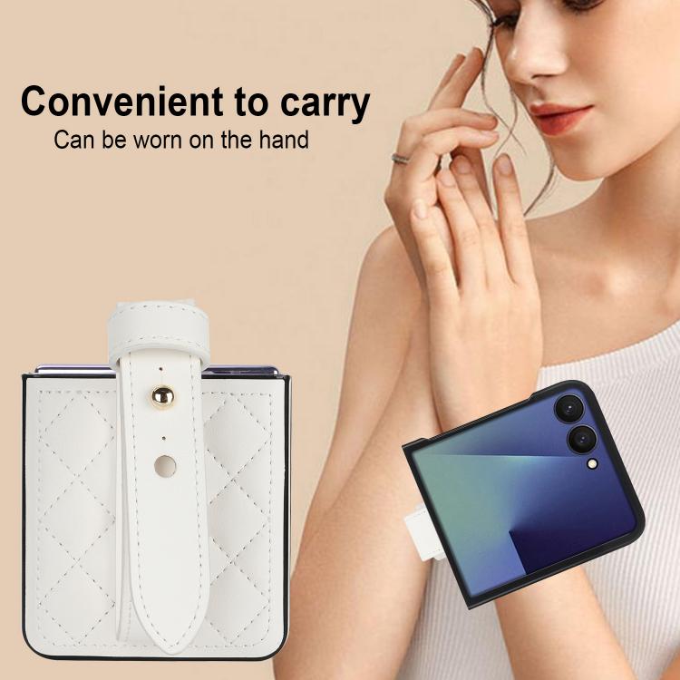 For Samsung Galaxy Z Flip7 5G Rhombic Texture Wristband PU Phone Case