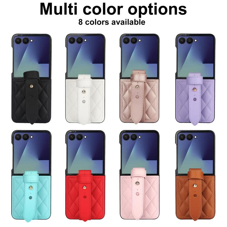 For Samsung Galaxy Z Flip7 5G Rhombic Texture Wristband PU Phone Case
