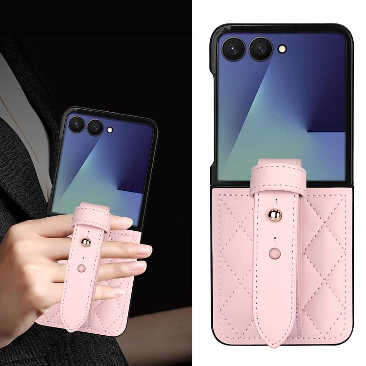 For Samsung Galaxy Z Flip7 5G Rhombic Texture Wristband PU Phone Case