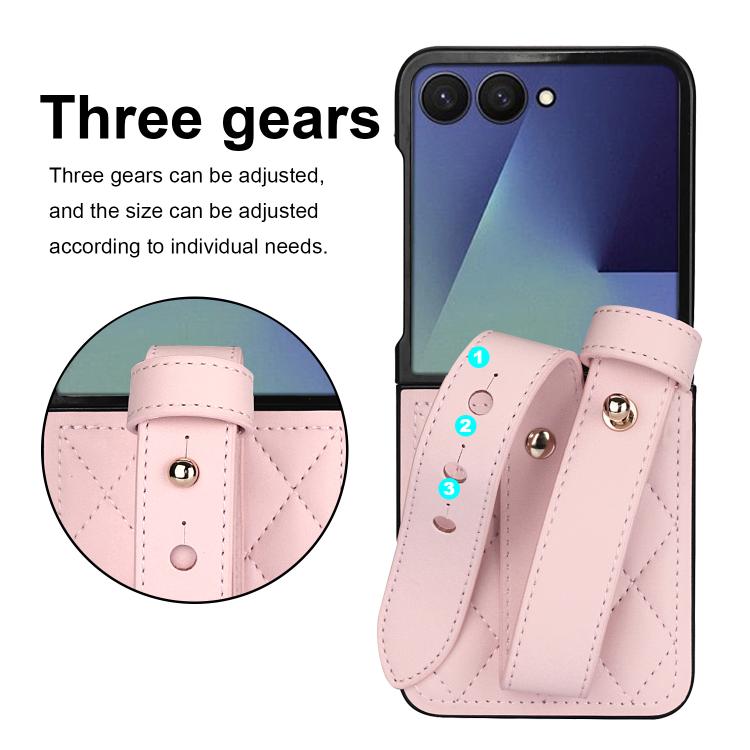 For Samsung Galaxy Z Flip7 5G Rhombic Texture Wristband PU Phone Case