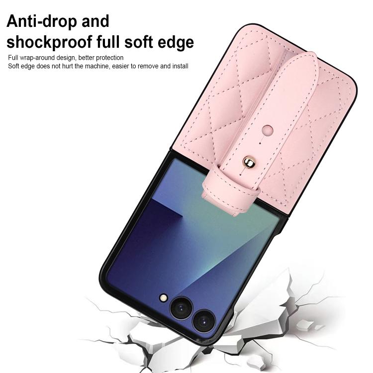 For Samsung Galaxy Z Flip7 5G Rhombic Texture Wristband PU Phone Case