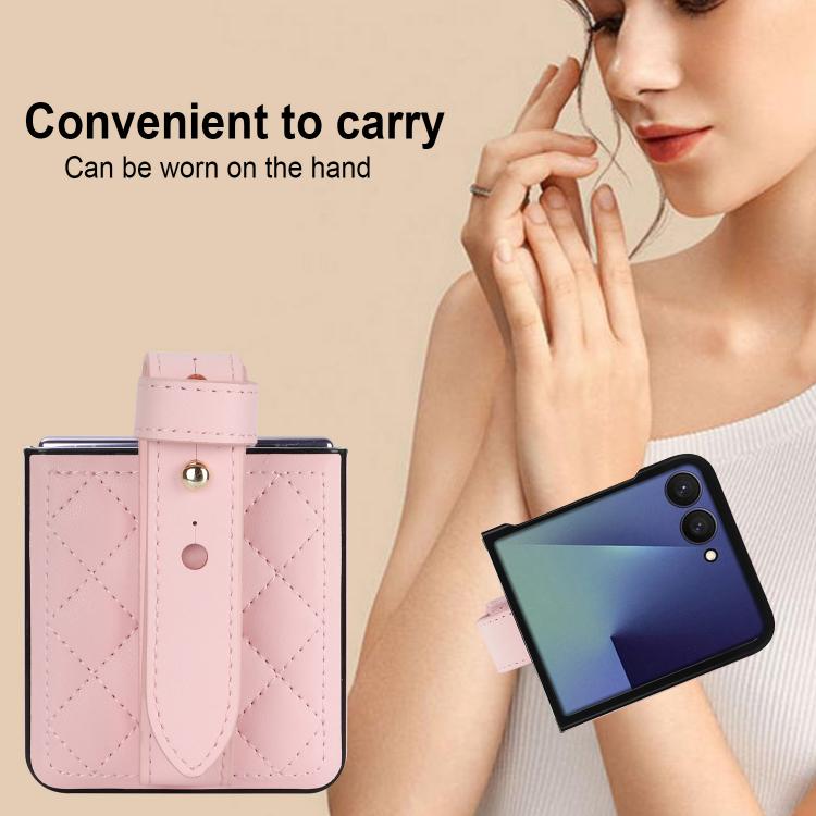 For Samsung Galaxy Z Flip7 5G Rhombic Texture Wristband PU Phone Case