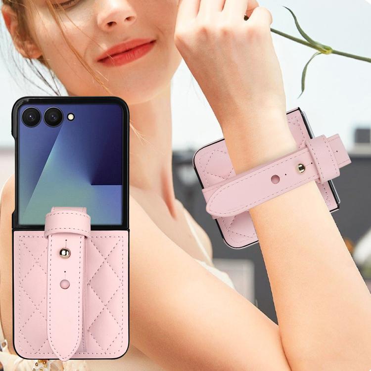 For Samsung Galaxy Z Flip7 5G Rhombic Texture Wristband PU Phone Case