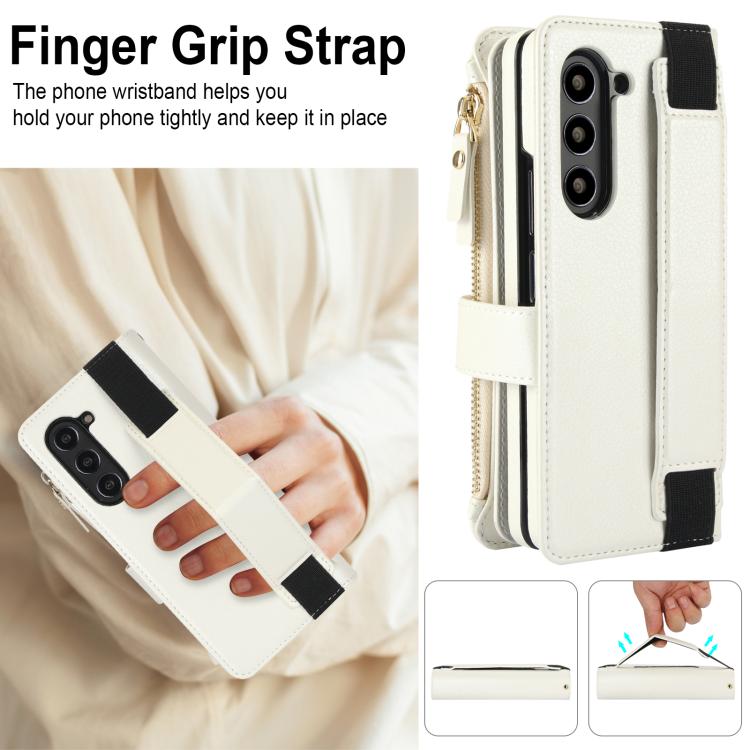 For Samsung Galaxy Z Fold7 Solid Color Wristband Wallet Folding Leather Phone Case with Lanyard