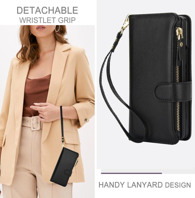 For Samsung Galaxy Z Fold7 Solid Color Wristband Wallet Folding Leather Phone Case with Lanyard