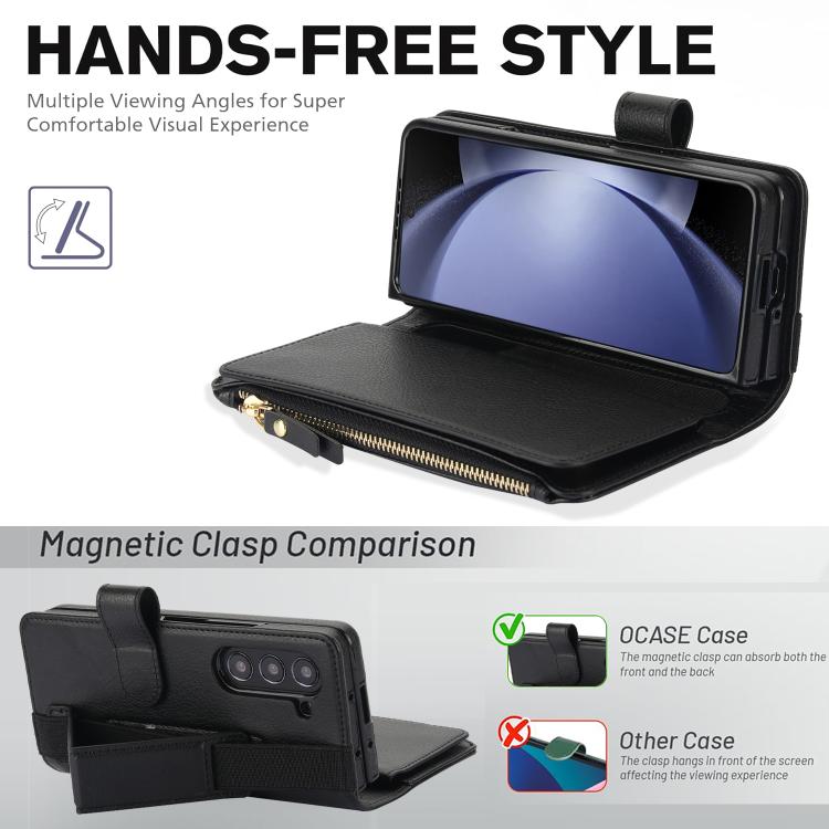 For Samsung Galaxy Z Fold7 Solid Color Wristband Wallet Folding Leather Phone Case with Lanyard