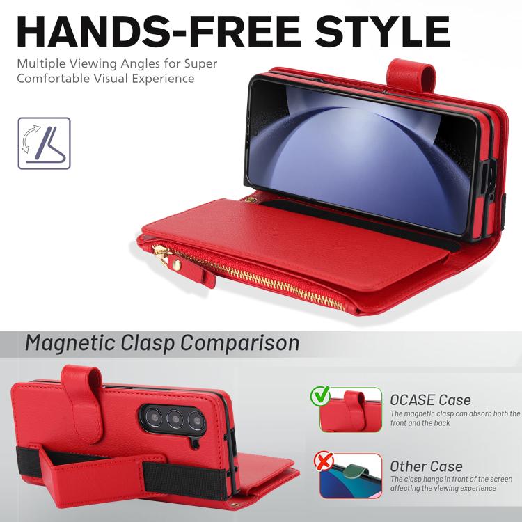 For Samsung Galaxy Z Fold7 Solid Color Wristband Wallet Folding Leather Phone Case with Lanyard