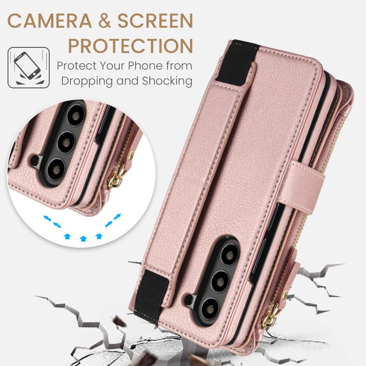 For Samsung Galaxy Z Fold7 Solid Color Wristband Wallet Folding Leather Phone Case with Lanyard