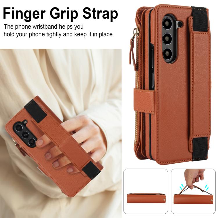 For Samsung Galaxy Z Fold7 Solid Color Wristband Wallet Folding Leather Phone Case with Lanyard