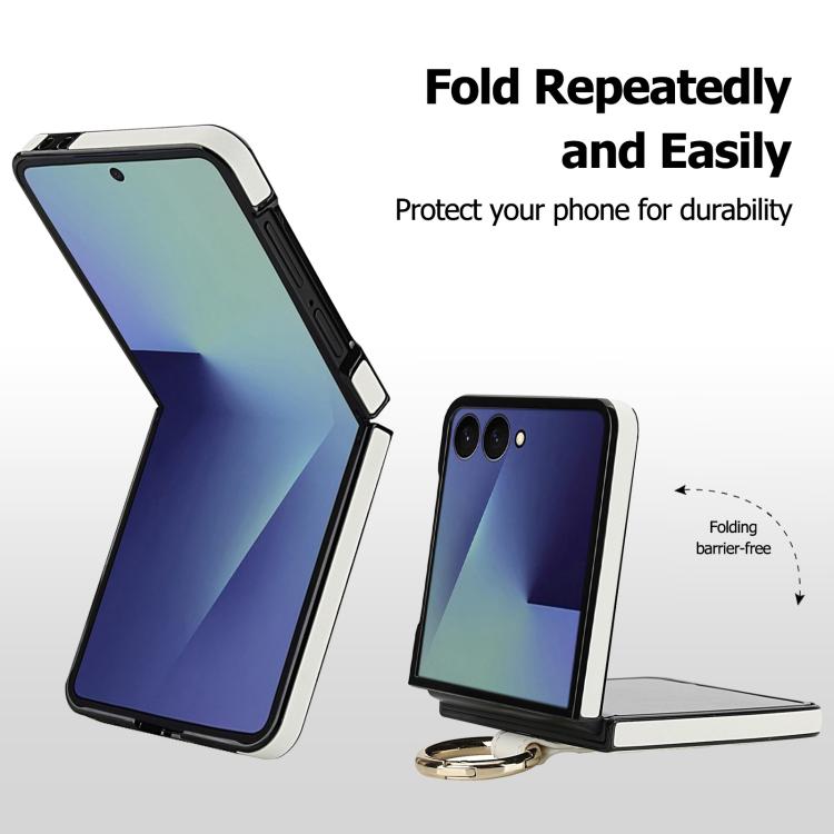 For Samsung Galaxy Z Flip7 5G Rhombic Texture Ring Holder PU Phone Case
