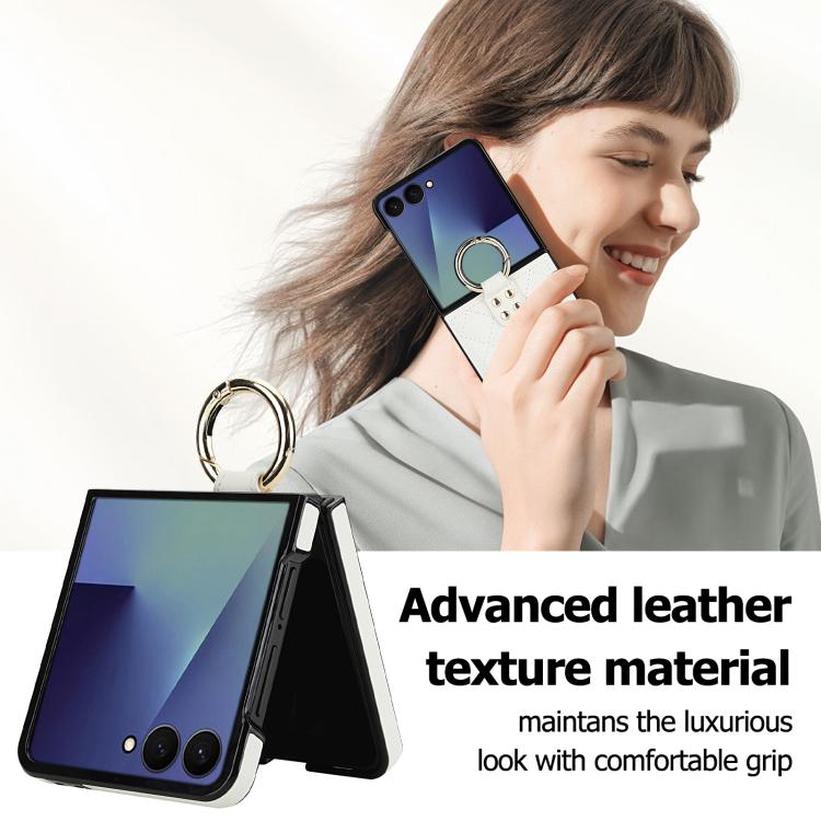 For Samsung Galaxy Z Flip7 5G Rhombic Texture Ring Holder PU Phone Case