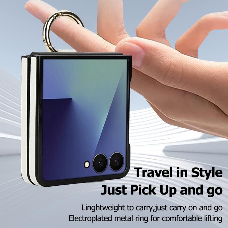 For Samsung Galaxy Z Flip7 5G Rhombic Texture Ring Holder PU Phone Case