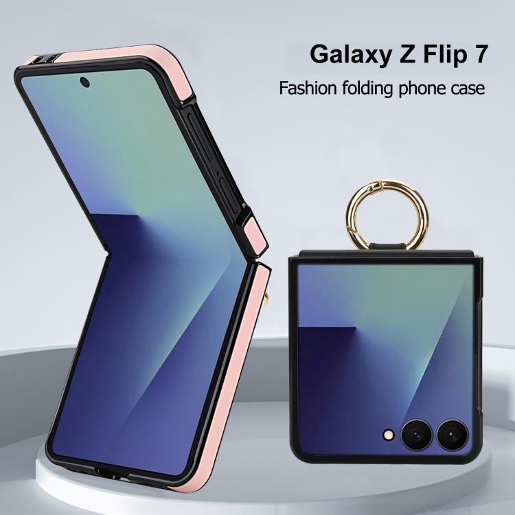 For Samsung Galaxy Z Flip7 5G Rhombic Texture Ring Holder PU Phone Case