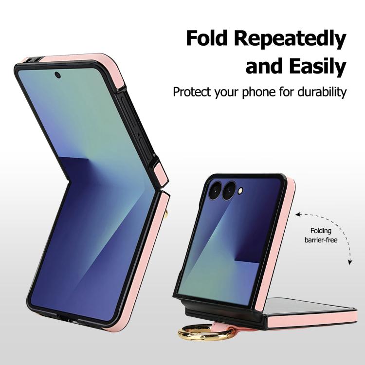For Samsung Galaxy Z Flip7 5G Rhombic Texture Ring Holder PU Phone Case