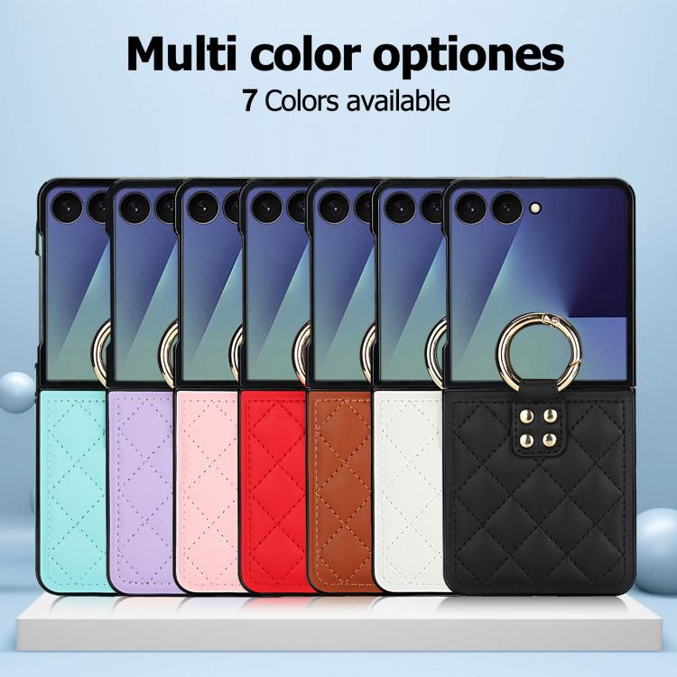 For Samsung Galaxy Z Flip7 5G Rhombic Texture Ring Holder PU Phone Case