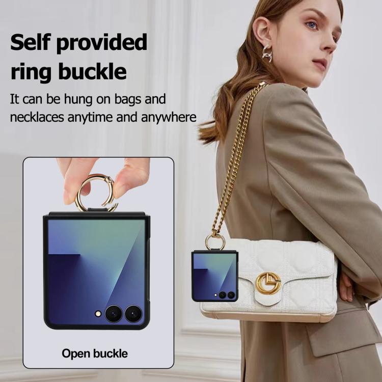 For Samsung Galaxy Z Flip7 5G Rhombic Texture Ring Holder PU Phone Case