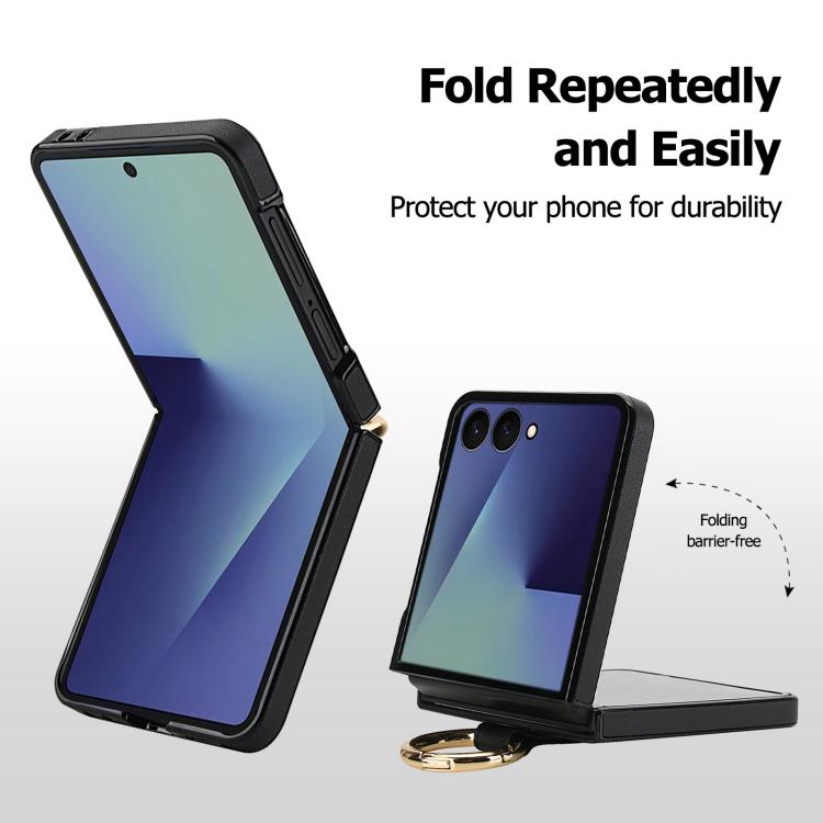 For Samsung Galaxy Z Flip7 5G Rhombic Texture Ring Holder PU Phone Case