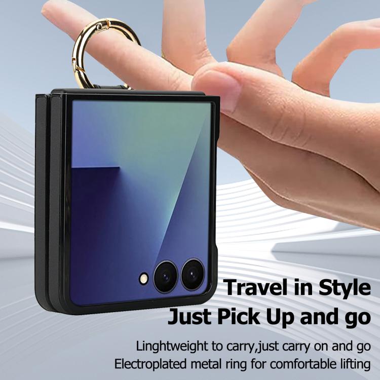 For Samsung Galaxy Z Flip7 5G Rhombic Texture Ring Holder PU Phone Case