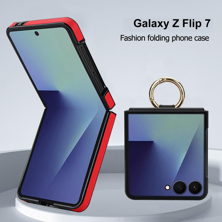 For Samsung Galaxy Z Flip7 5G Rhombic Texture Ring Holder PU Phone Case