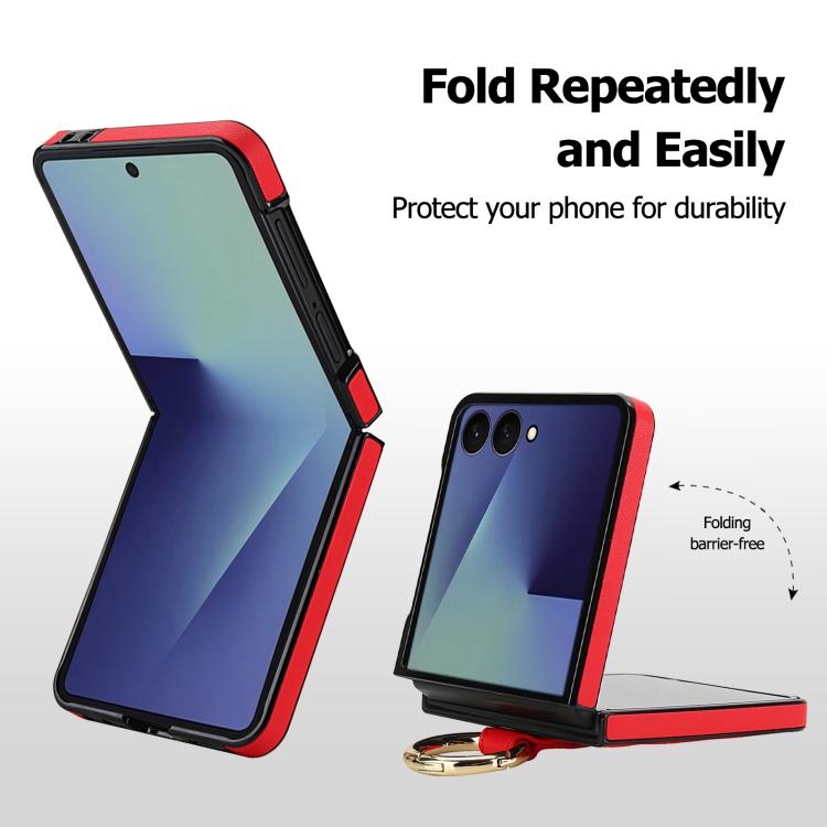 For Samsung Galaxy Z Flip7 5G Rhombic Texture Ring Holder PU Phone Case