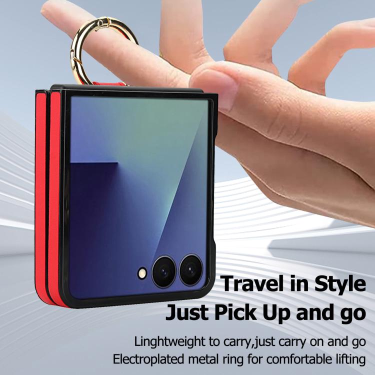 For Samsung Galaxy Z Flip7 5G Rhombic Texture Ring Holder PU Phone Case
