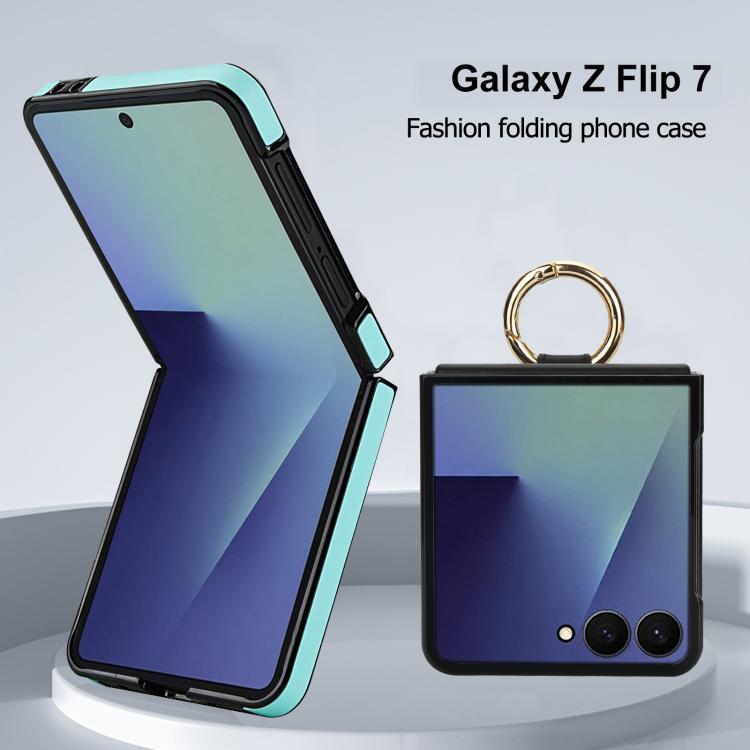 For Samsung Galaxy Z Flip7 5G Rhombic Texture Ring Holder PU Phone Case