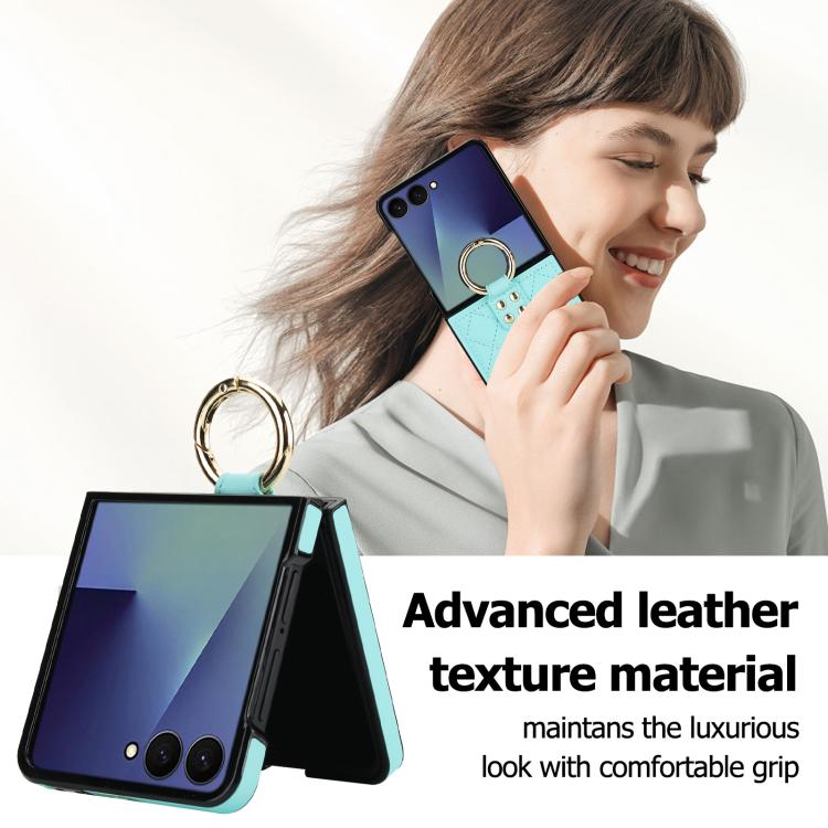 For Samsung Galaxy Z Flip7 5G Rhombic Texture Ring Holder PU Phone Case
