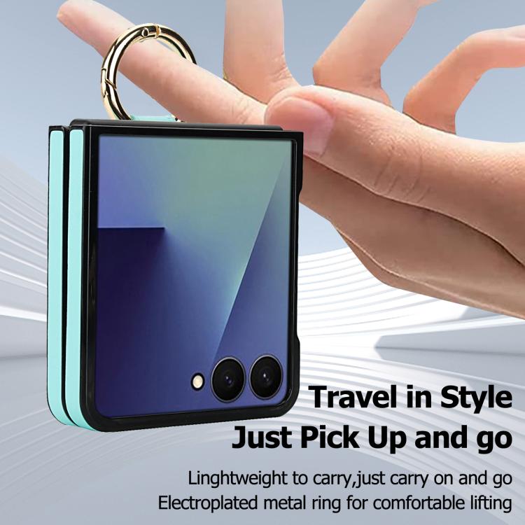 For Samsung Galaxy Z Flip7 5G Rhombic Texture Ring Holder PU Phone Case