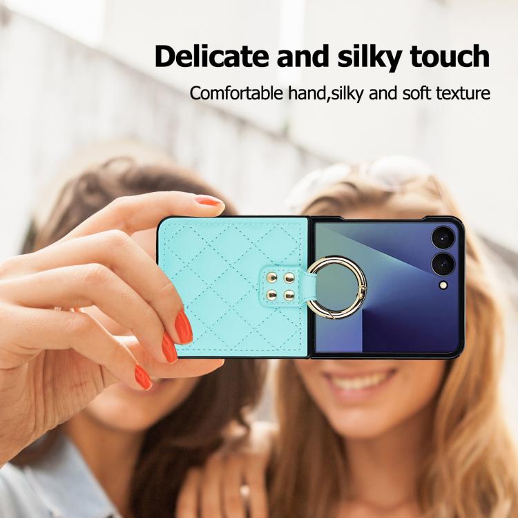 For Samsung Galaxy Z Flip7 5G Rhombic Texture Ring Holder PU Phone Case