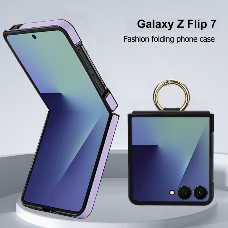 For Samsung Galaxy Z Flip7 5G Rhombic Texture Ring Holder PU Phone Case
