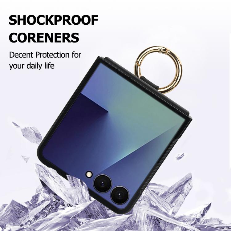 For Samsung Galaxy Z Flip7 5G Rhombic Texture Ring Holder PU Phone Case
