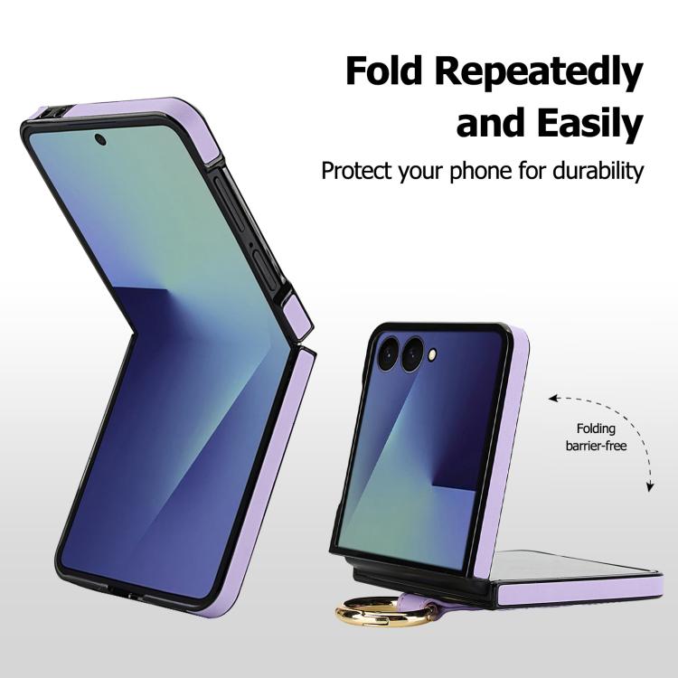 For Samsung Galaxy Z Flip7 5G Rhombic Texture Ring Holder PU Phone Case